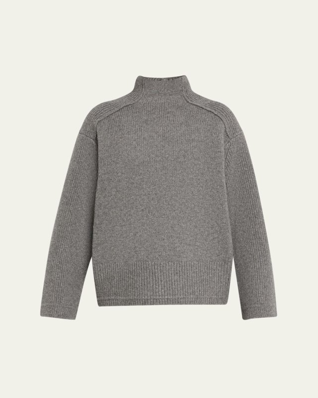 Wool and Cashmere Button Mock-Neck Sweater